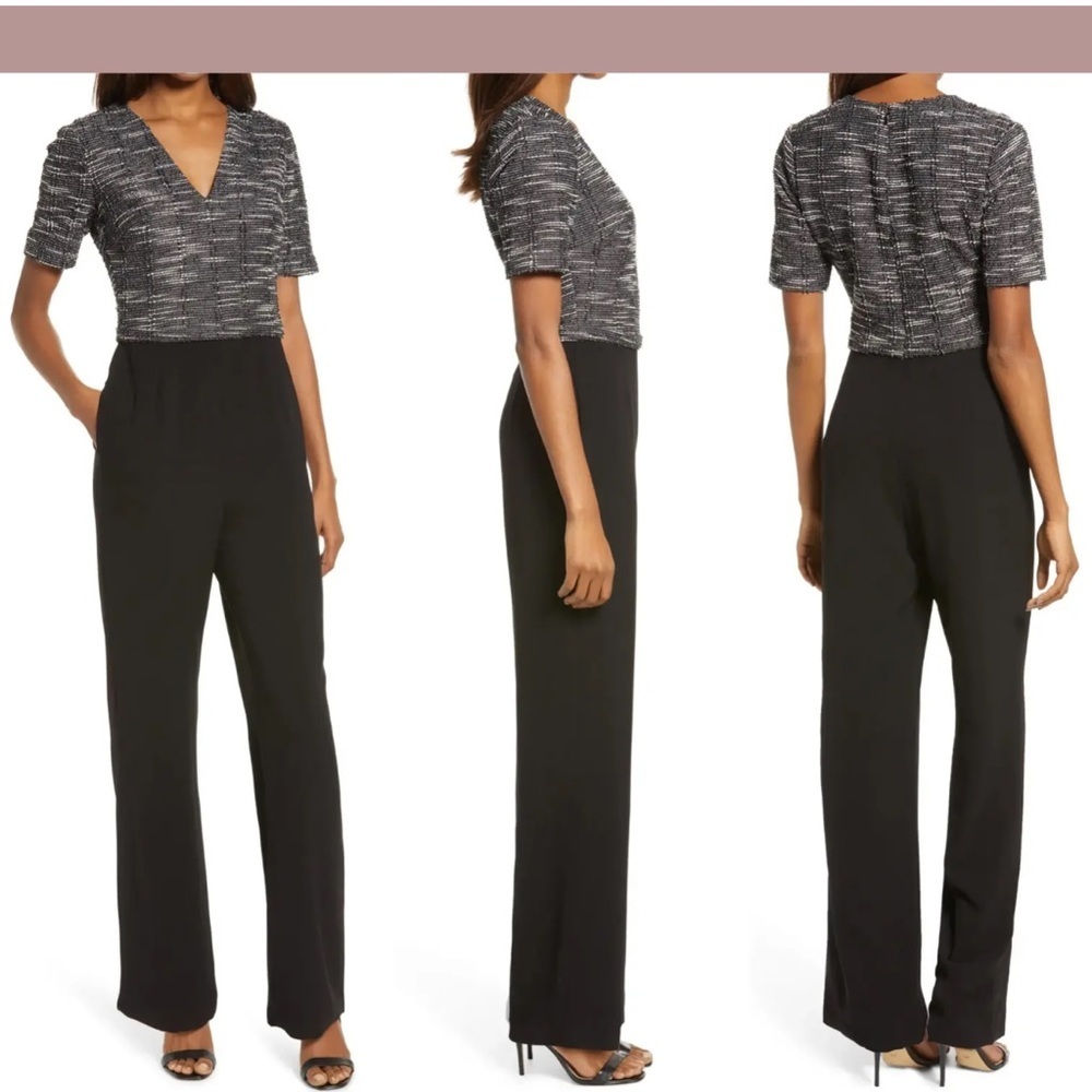 Dress The Population Anais Metallic Tweed Bodice Jumpsuit